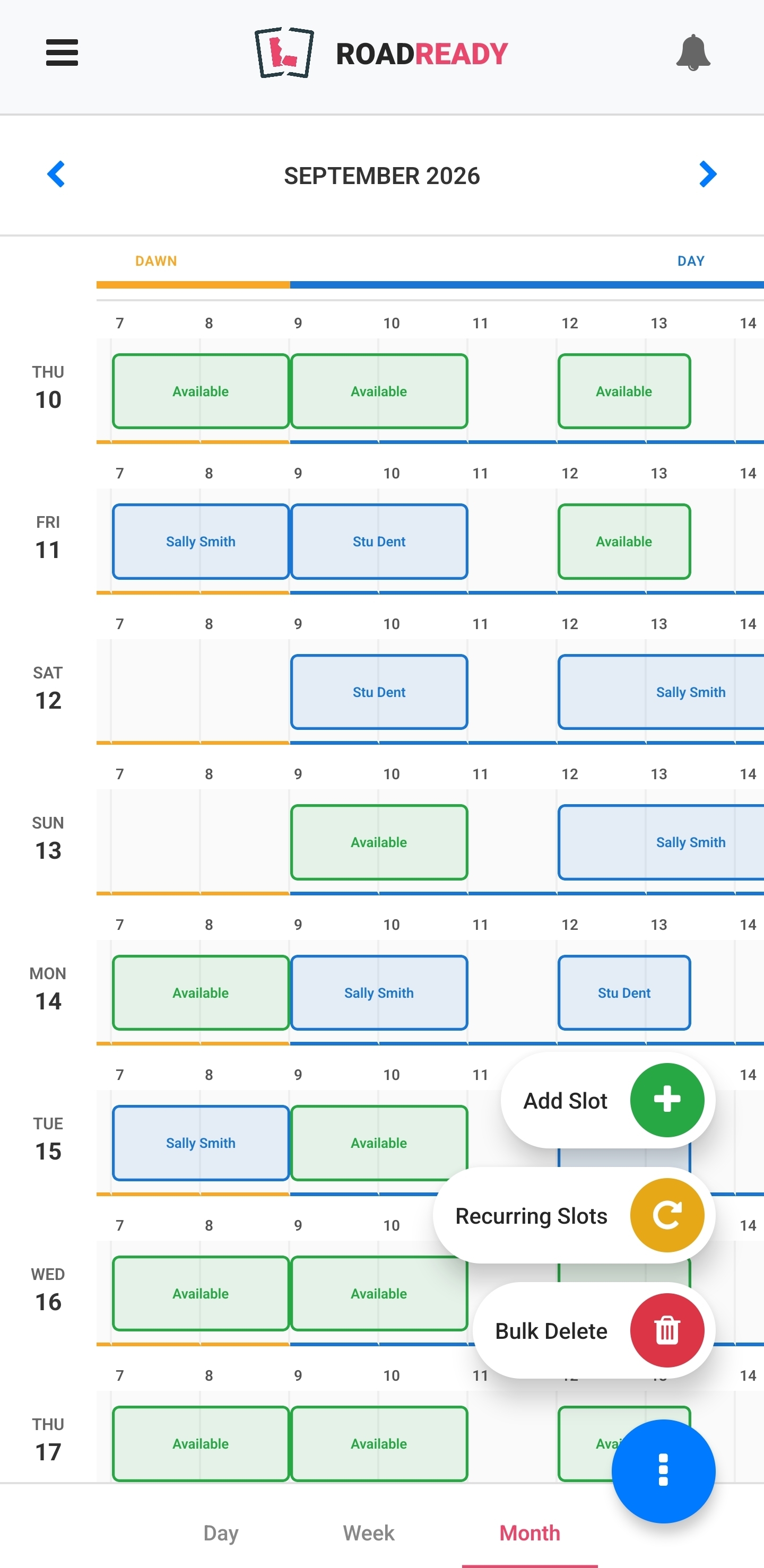 Instructor calendar management
