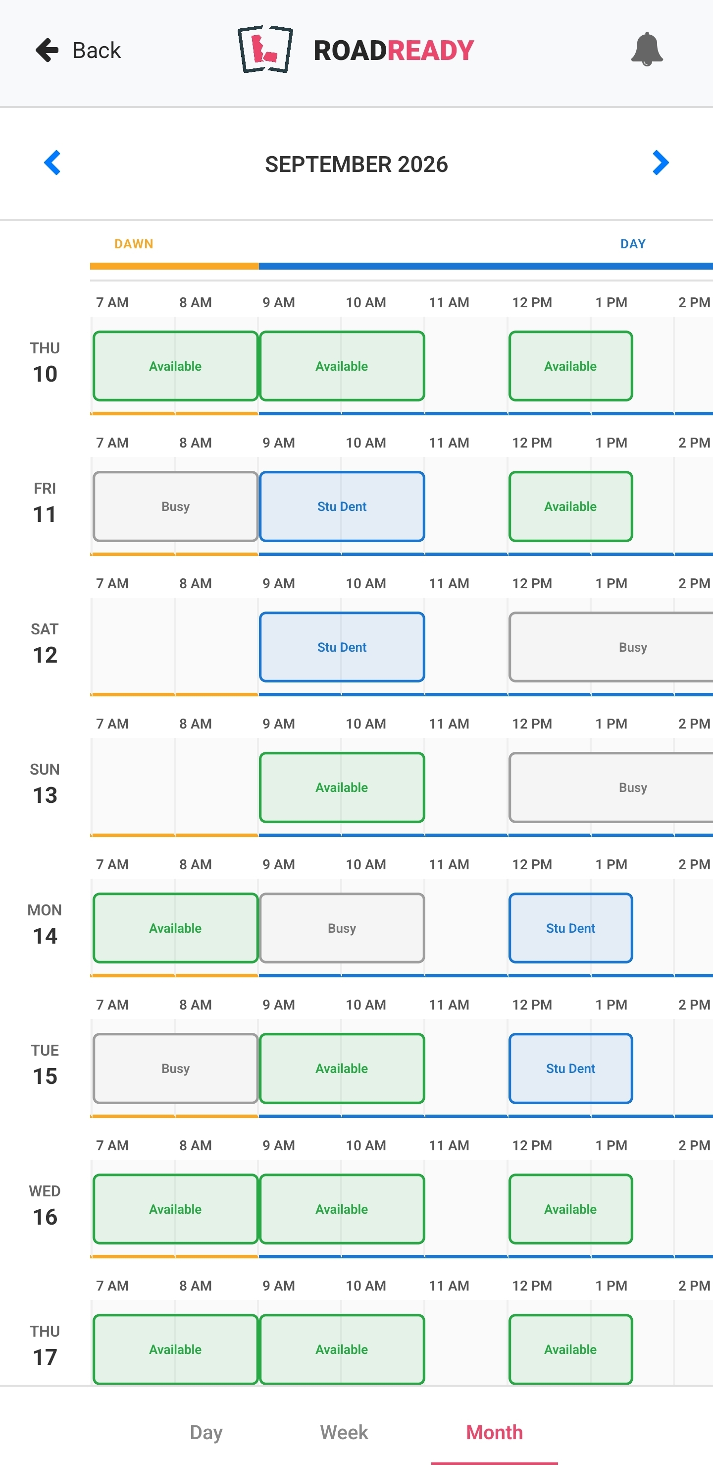 Instructor availability calendar